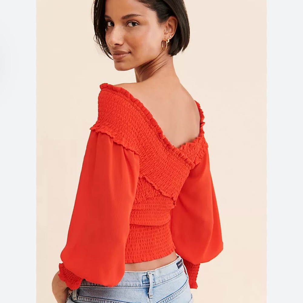 BB Dakota Red-orange off the shoulder top. - Picture 3 of 13